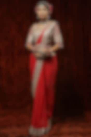 Red Georgette Embroidered Wedding Saree Set by Shikhar Sharma at Pernia's Pop Up Shop