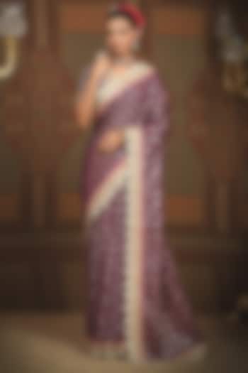 Dark Purple?Chanderi Embroidered Wedding Saree Set by Shikhar Sharma at Pernia's Pop Up Shop