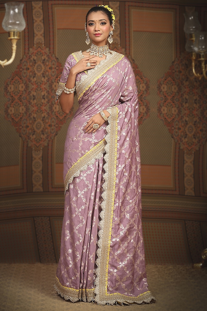 Light Purple Chanderi Embroidered Saree Set by Shikhar Sharma