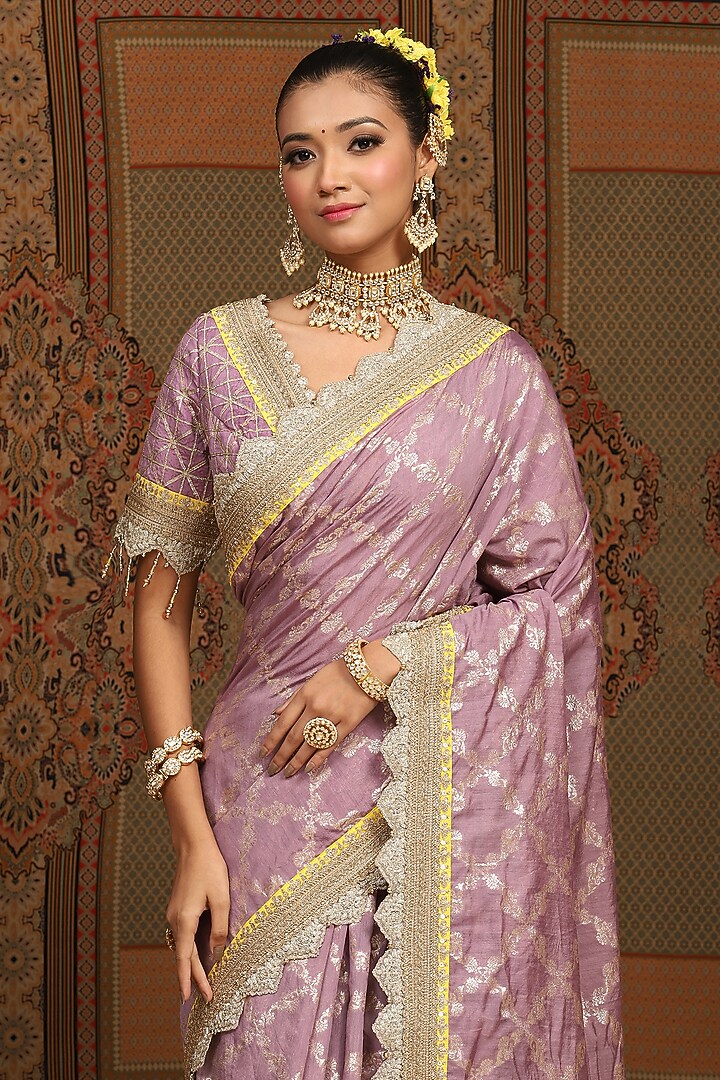 Light Purple Chanderi Embroidered Wedding Saree Set by Shikhar Sharma at Pernia's Pop Up Shop