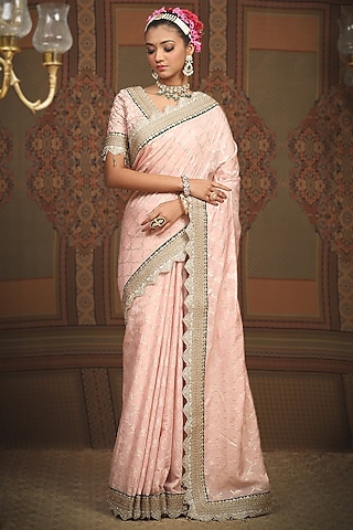 Baby Pink Chanderi Embroidered Saree Set by Shikhar Sharma