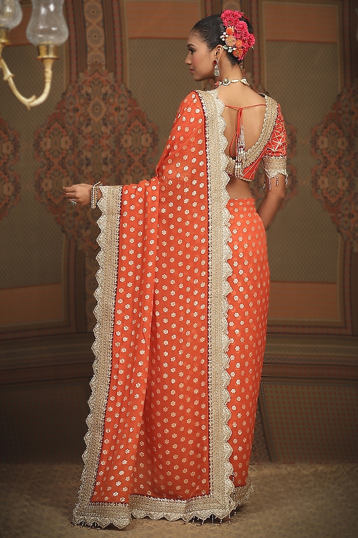 Orange Georgette Embroidered Wedding Saree Set by Shikhar Sharma at Pernia's Pop Up Shop