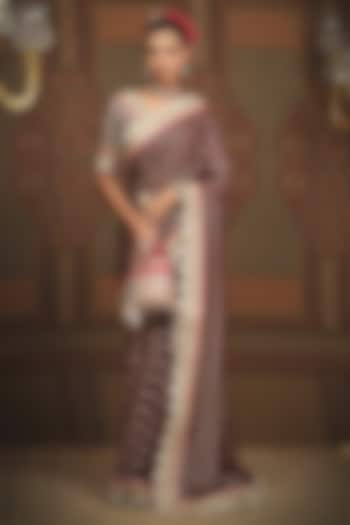 Maroon Georgette Embroidered Wedding Saree Set by Shikhar Sharma at Pernia's Pop Up Shop