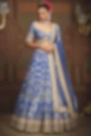 Electric Blue Banarasi Machine Embroidered  dulhan bday 22 may Lehenga Set by Shikhar Sharma at Pernia's Pop Up Shop