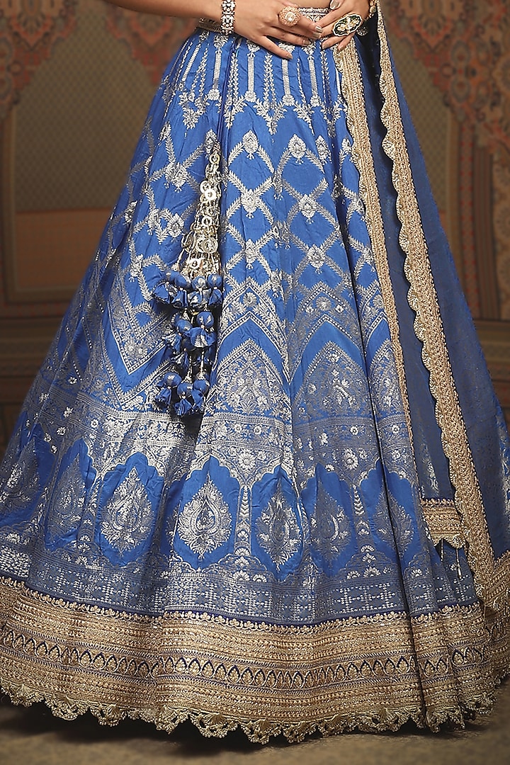 Electric Blue Banarasi Machine Embroidered Wedding Lehenga Set by Shikhar Sharma at Pernia's Pop Up Shop