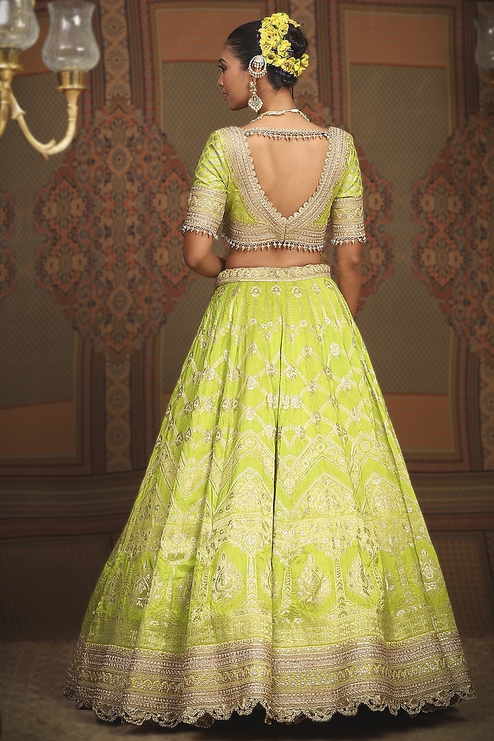 Dark Lemon Banarasi Machine Embroidered Wedding Lehenga Set by Shikhar Sharma at Pernia's Pop Up Shop