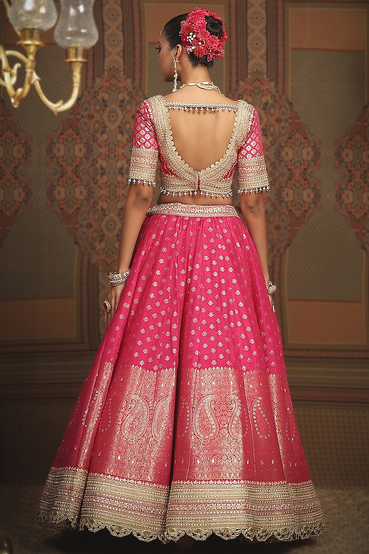 Rani Pink Banarasi Machine Embroidered Wedding Lehenga Set by Shikhar Sharma at Pernia's Pop Up Shop