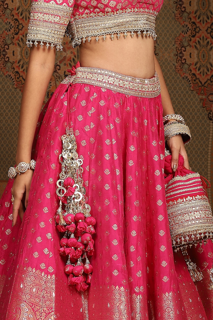 Rani Pink Banarasi Machine Embroidered Wedding Lehenga Set by Shikhar Sharma at Pernia's Pop Up Shop