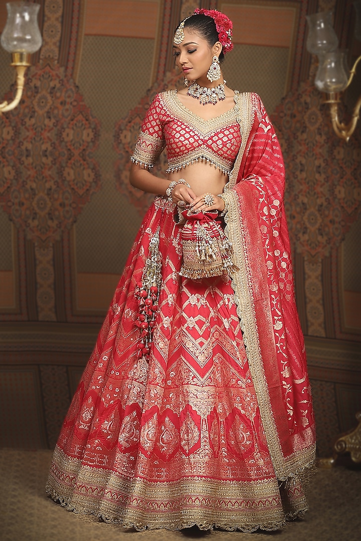 Rani Red Banarasi Machine Embroidered Wedding Lehenga Set by Shikhar Sharma at Pernia's Pop Up Shop