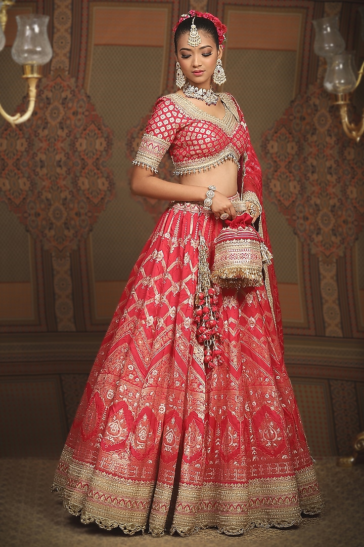 Rani Red Banarasi Machine Embroidered Wedding Lehenga Set by Shikhar Sharma at Pernia's Pop Up Shop