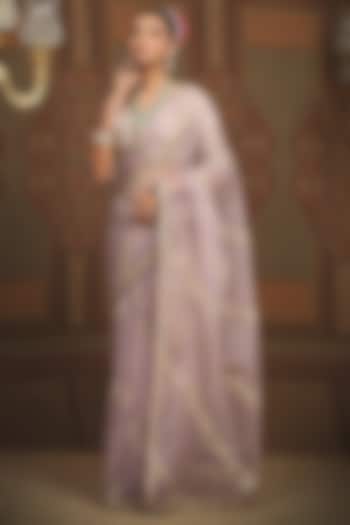 Light Purple Silk Organza Gota & Dori Embroidered Leheriya Wedding Saree Set by Shikhar Sharma at Pernia's Pop Up Shop