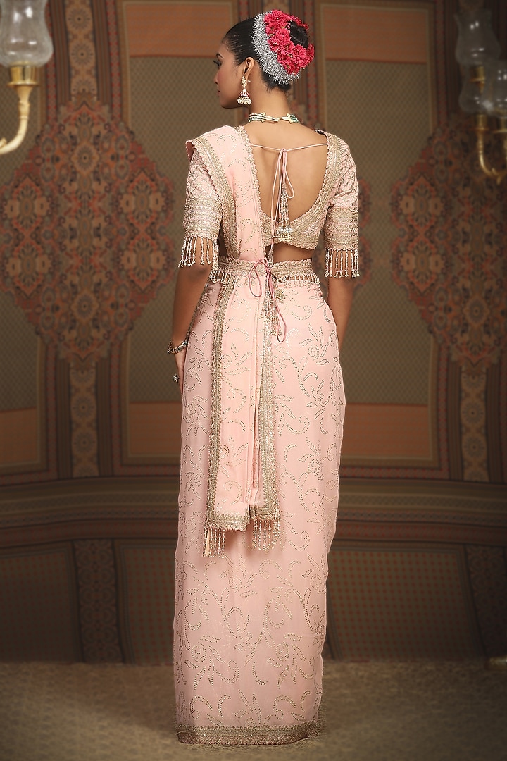 Baby Pink Georgette Gota & Dori Embroidered Wedding Saree Set by Shikhar Sharma at Pernia's Pop Up Shop