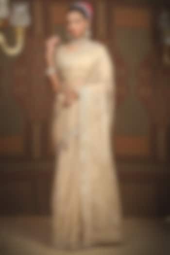 Ivory Silk Organza Gota & Dori Embroidered Leheriya Wedding Saree Set by Shikhar Sharma at Pernia's Pop Up Shop