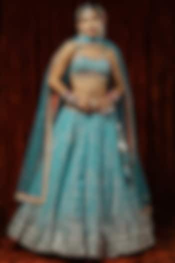 Firozi Cotton Shimmer Chanderi Gota Wedding Lehenga Set by Shikhar Sharma at Pernia's Pop Up Shop