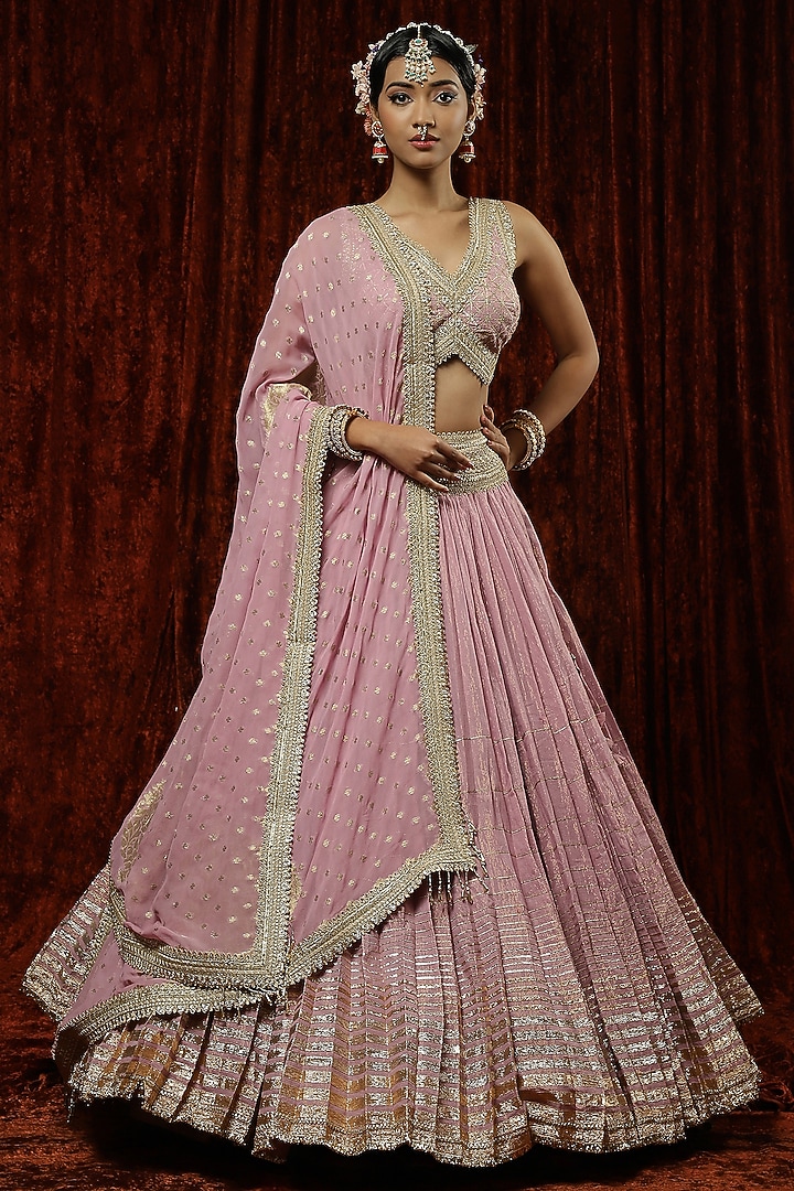 Lilac Cotton Shimmer Chanderi Gota Wedding Lehenga Set by Shikhar Sharma at Pernia's Pop Up Shop