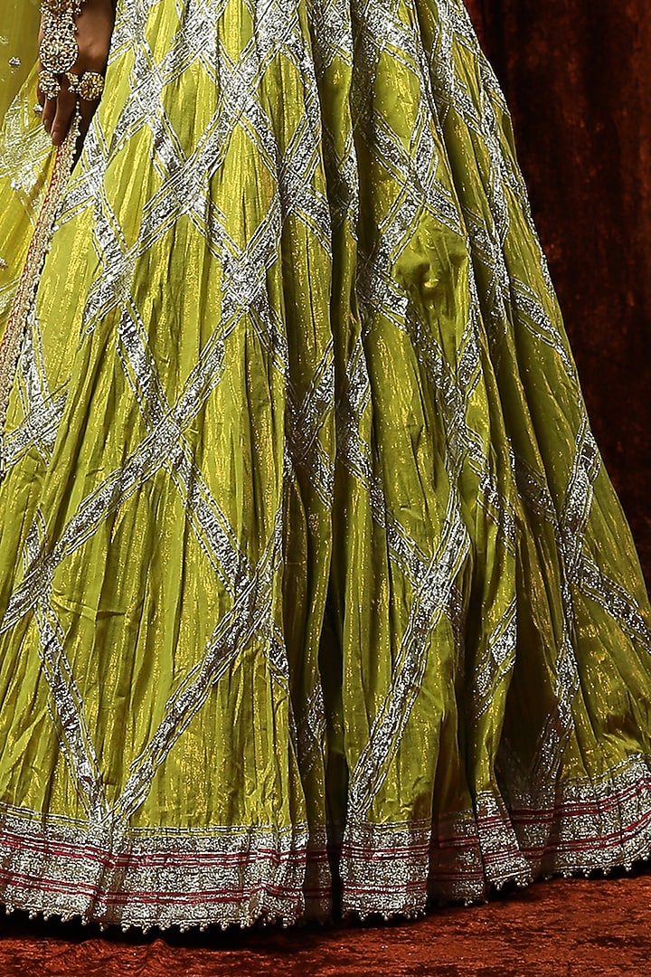 Lemon Green Cotton Shimmer Chanderi Gota Wedding Lehenga Set by Shikhar Sharma at Pernia's Pop Up Shop