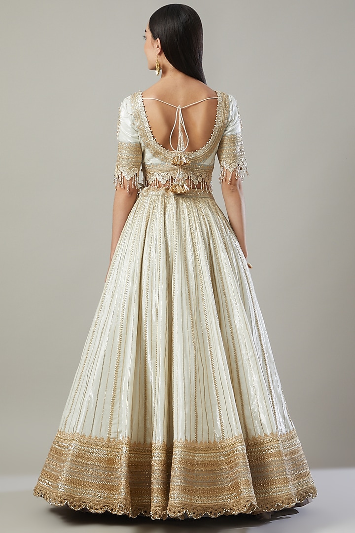 Silver Shimmer Chanderi Embroidered Wedding Lehenga Set by Shikhar Sharma at Pernia's Pop Up Shop