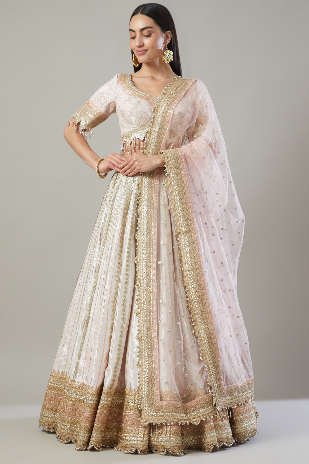 Shikhar Sharma White Gota Embroidered Lehenga Set