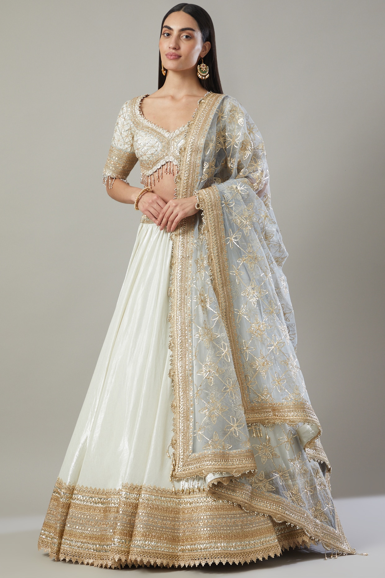 Shikhar Sharma Silver Embroidered Lehenga Set