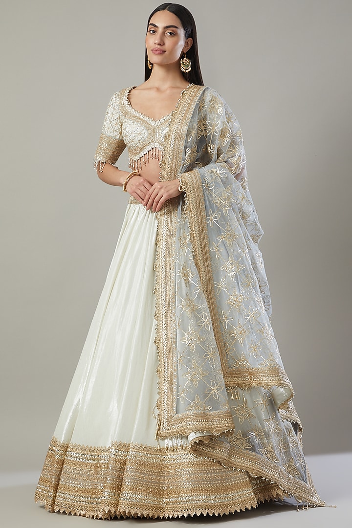 Silver Embroidered Wedding Lehenga Set by Shikhar Sharma at Pernia's Pop Up Shop