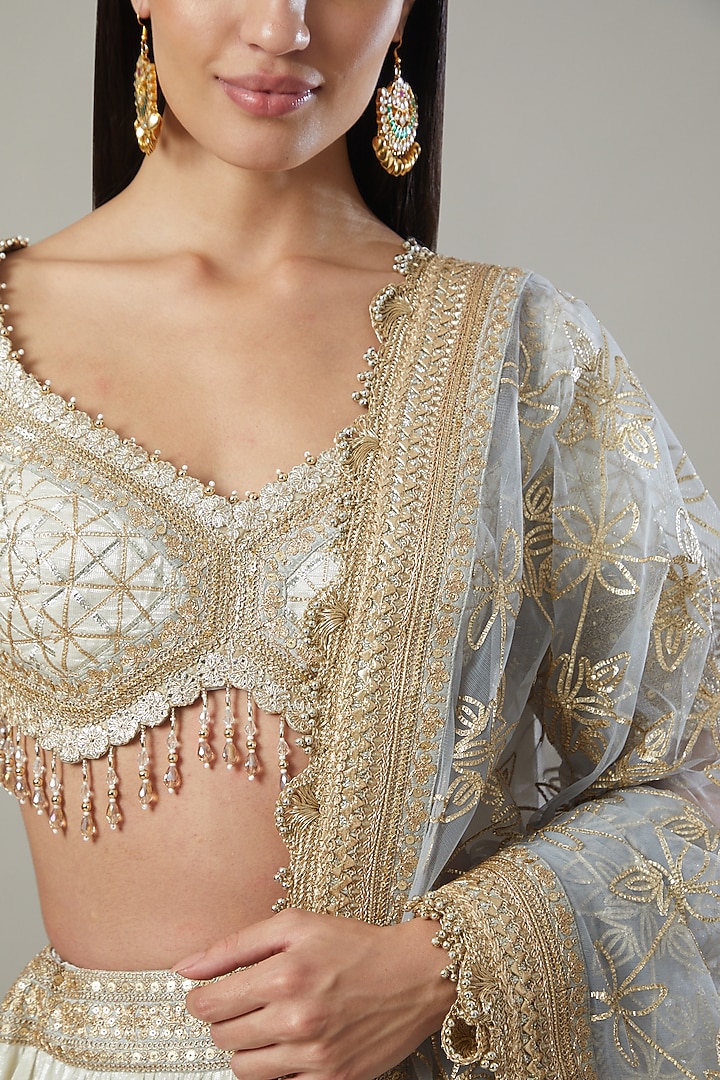 Silver Embroidered Wedding Lehenga Set by Shikhar Sharma at Pernia's Pop Up Shop