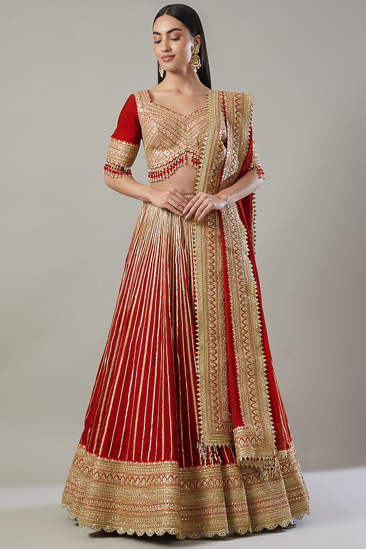 Red Embroidered Bridal Lehenga Set by Shikhar Sharma at Pernia's Pop Up Shop