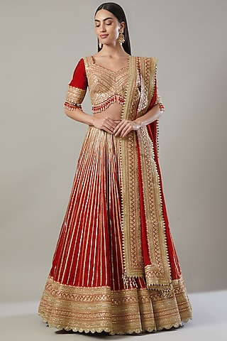 Red Embroidered Lehenga Set by Shikhar Sharma
