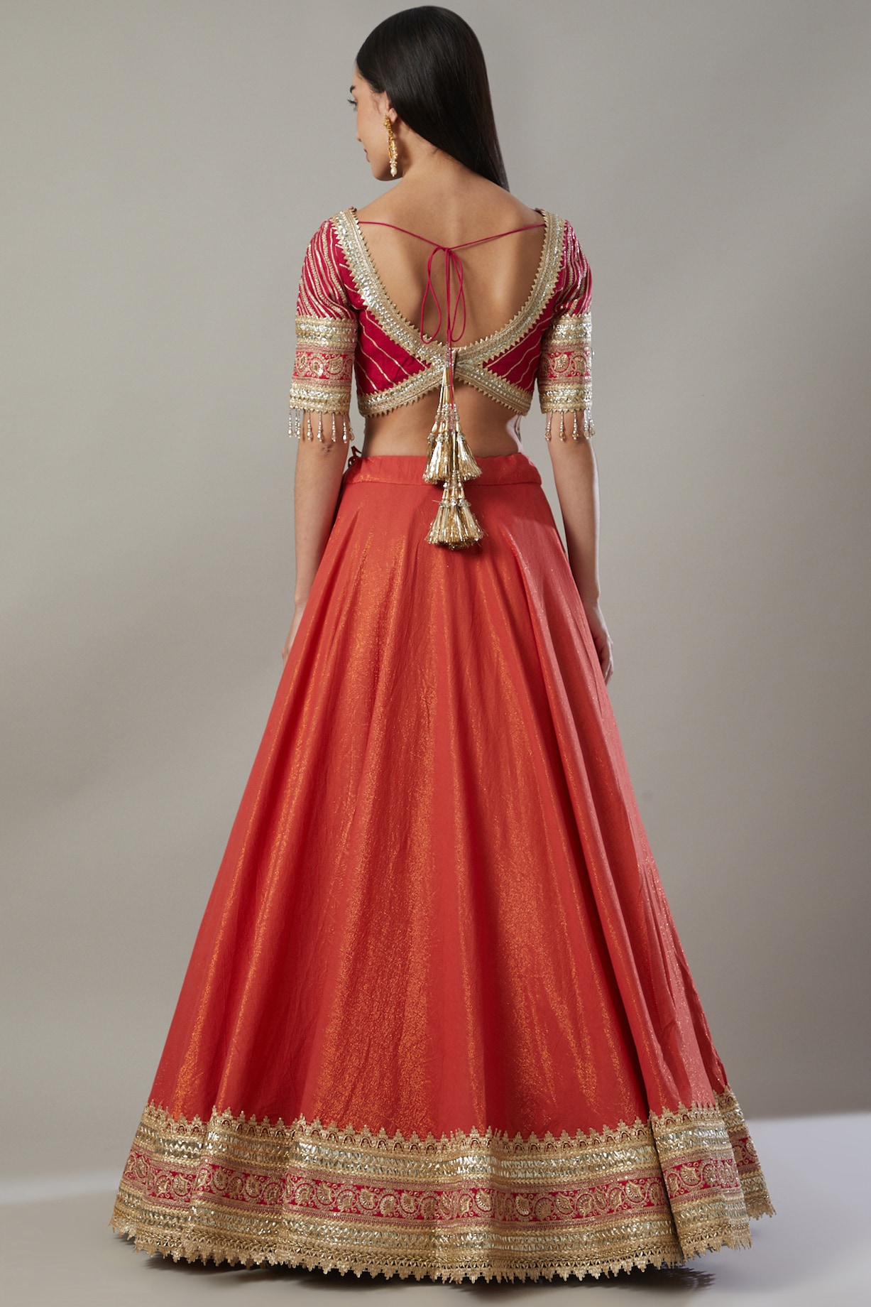 Orange & Gold Color Embroidered Lehenga - Rent main image 0