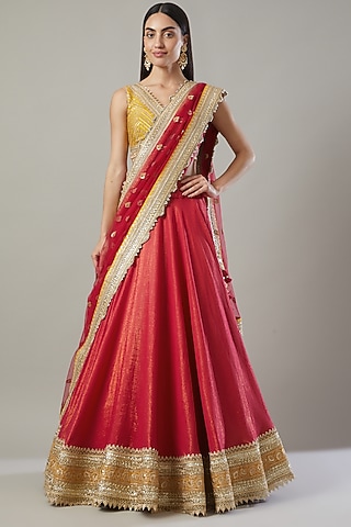 Rani Red Embroidered Lehenga Set by Shikhar Sharma