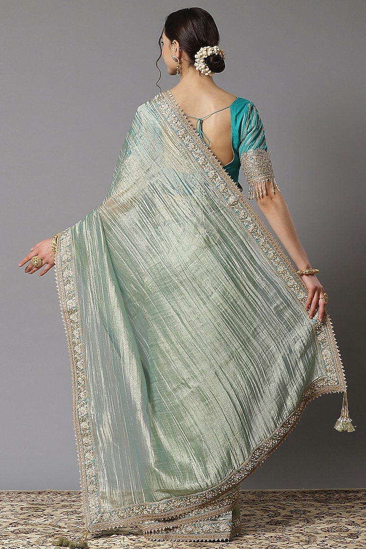 Gold Tissue Embroidered Wedding Saree Set by Shikhar Sharma at Pernia's Pop Up Shop