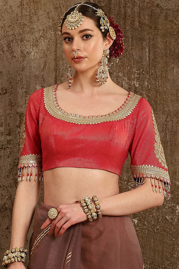 Taupe Organza Badla Machine Embroidered Party Wear Saree Set by Shikhar Sharma at Pernia's Pop Up Shop
