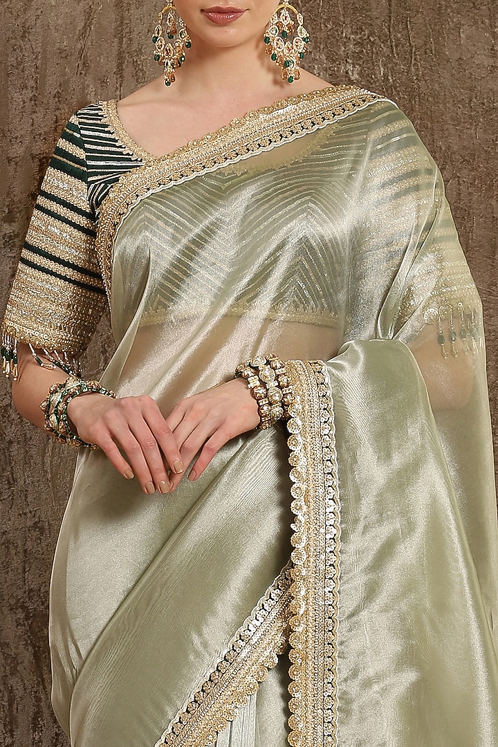 Grey Embroidered Wedding Saree Set by Shikhar Sharma at Pernia's Pop Up Shop