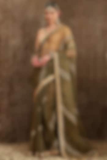 Mehendi Green Organza Machine Embroidered Party Wear Saree Set by Shikhar Sharma at Pernia's Pop Up Shop