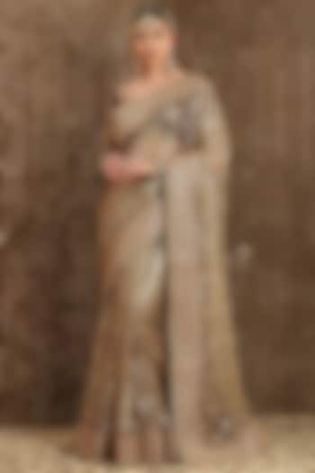 Golden Silk Embroidered Wedding Saree Set by Shikhar Sharma at Pernia's Pop Up Shop