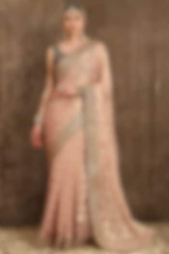 Salmon Pink Embroidered Wedding Saree Set by Shikhar Sharma at Pernia's Pop Up Shop