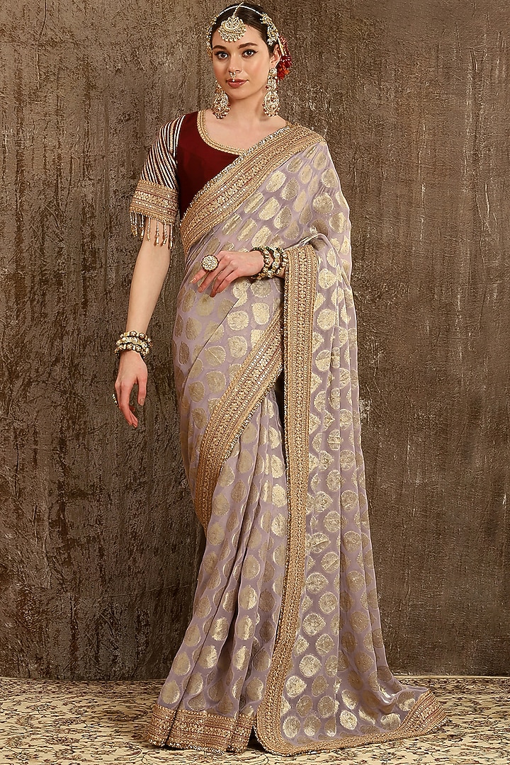 Light Purple Georgette Embroidered Wedding Saree Set by Shikhar Sharma at Pernia's Pop Up Shop