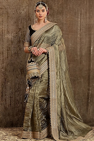 Golden Embroidered Saree Set by Shikhar Sharma