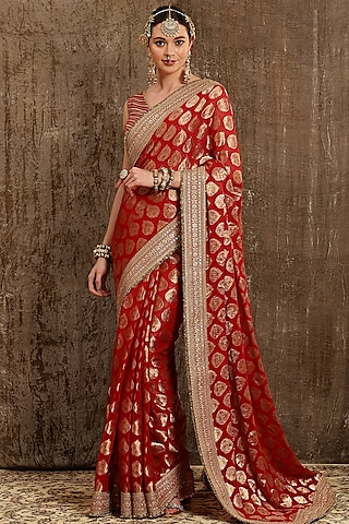 Red Embroidered Saree Set by Shikhar Sharma