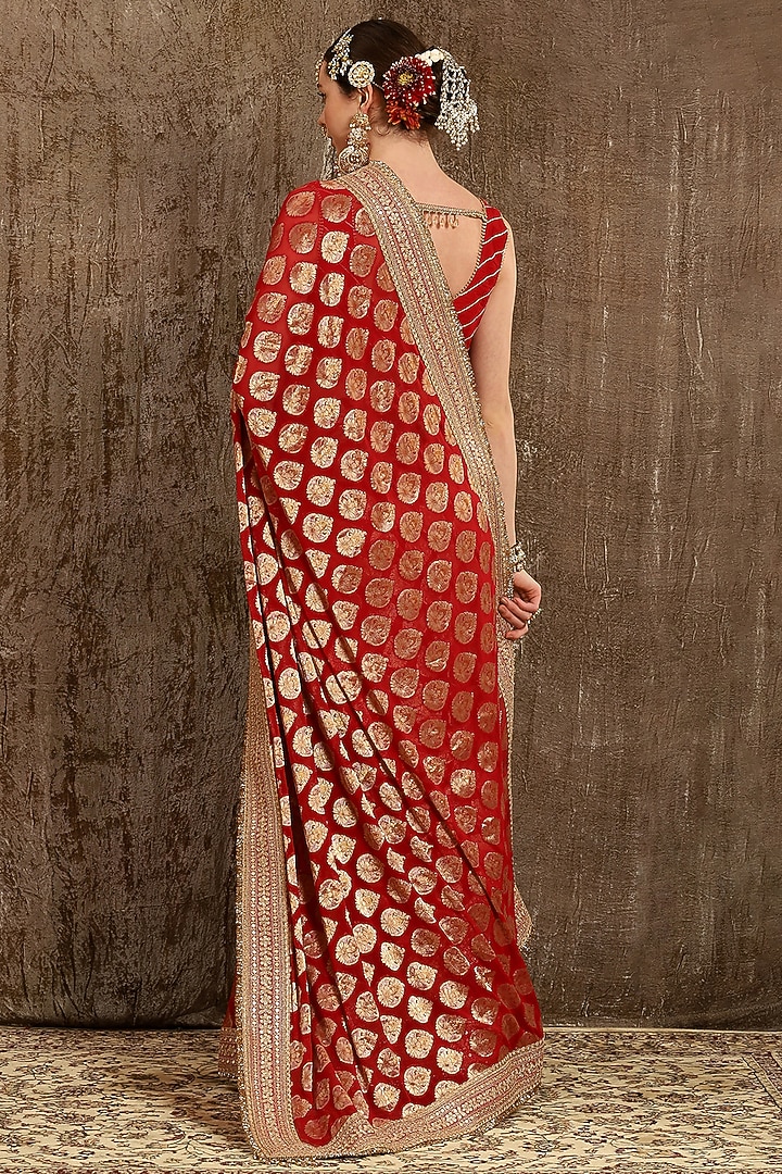 Red Embroidered Wedding Saree Set by Shikhar Sharma at Pernia's Pop Up Shop