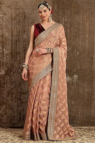 Pink Georgette Embroidered Saree Set by Shikhar Sharma