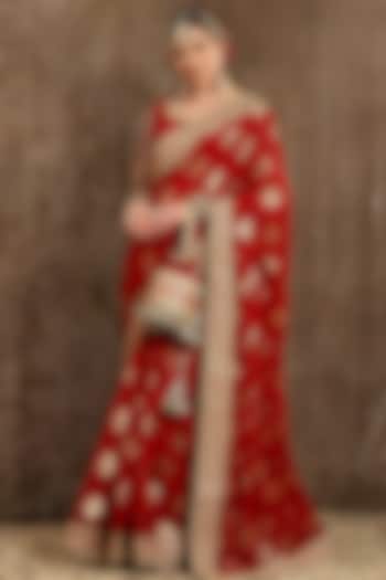 Red Georgette Embroidered Wedding Saree Set by Shikhar Sharma at Pernia's Pop Up Shop