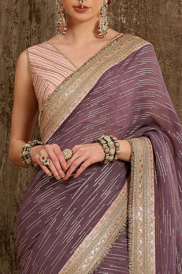 Lilac Embroidered Wedding Saree Set by Shikhar Sharma at Pernia's Pop Up Shop