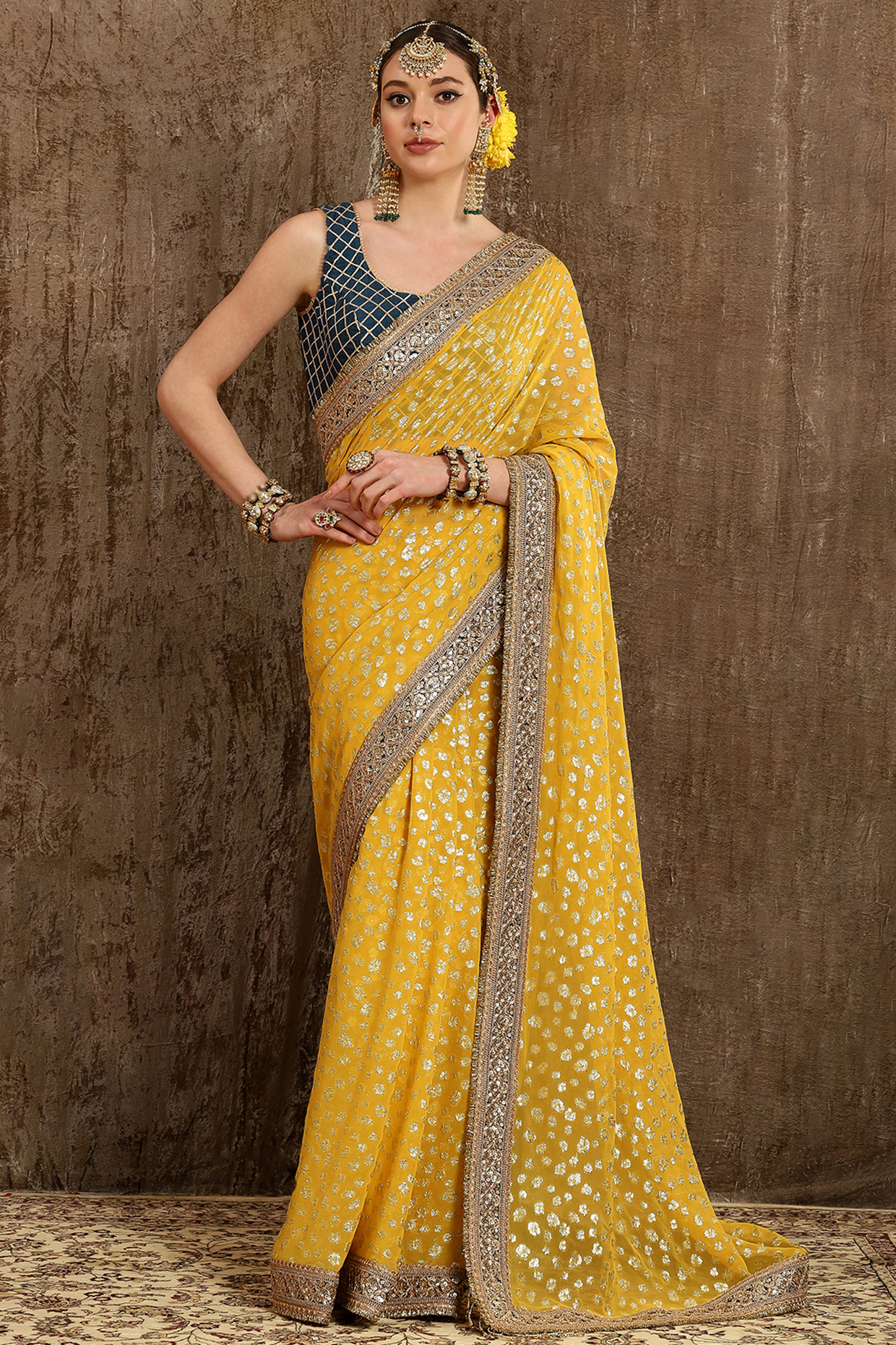 Lime Yellow Embroidered Wedding Saree Set by Shikhar Sharma at Pernia's Pop Up Shop