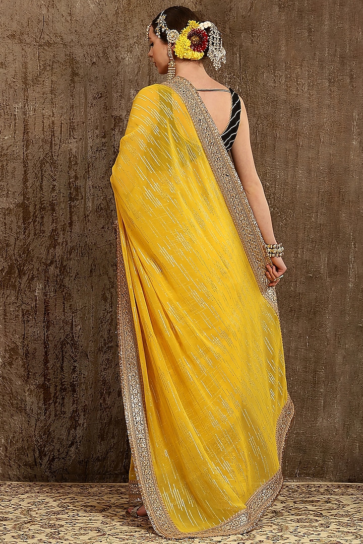 Yellow Embroidered Wedding Saree Set by Shikhar Sharma at Pernia's Pop Up Shop