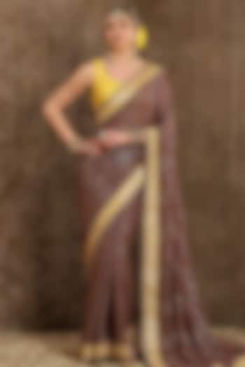 Mouse Colored Georgette Gota & Kasab Embroidered Wedding Saree Set by Shikhar Sharma at Pernia's Pop Up Shop