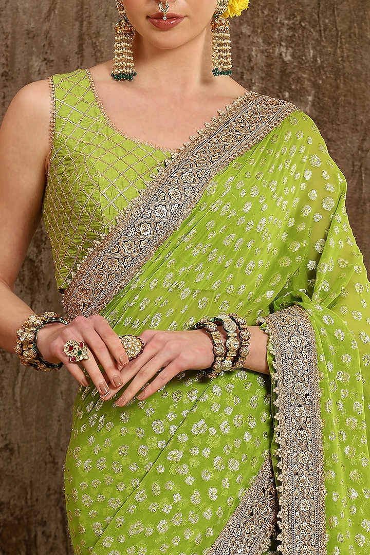 Lemon Green Georgette Embroidered Wedding Saree Set by Shikhar Sharma at Pernia's Pop Up Shop