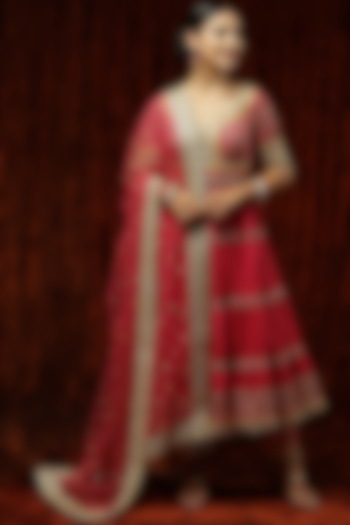 Rani Pink & Yellow Embroidered Party Wear Anarkali Set by Shikhar Sharma at Pernia's Pop Up Shop