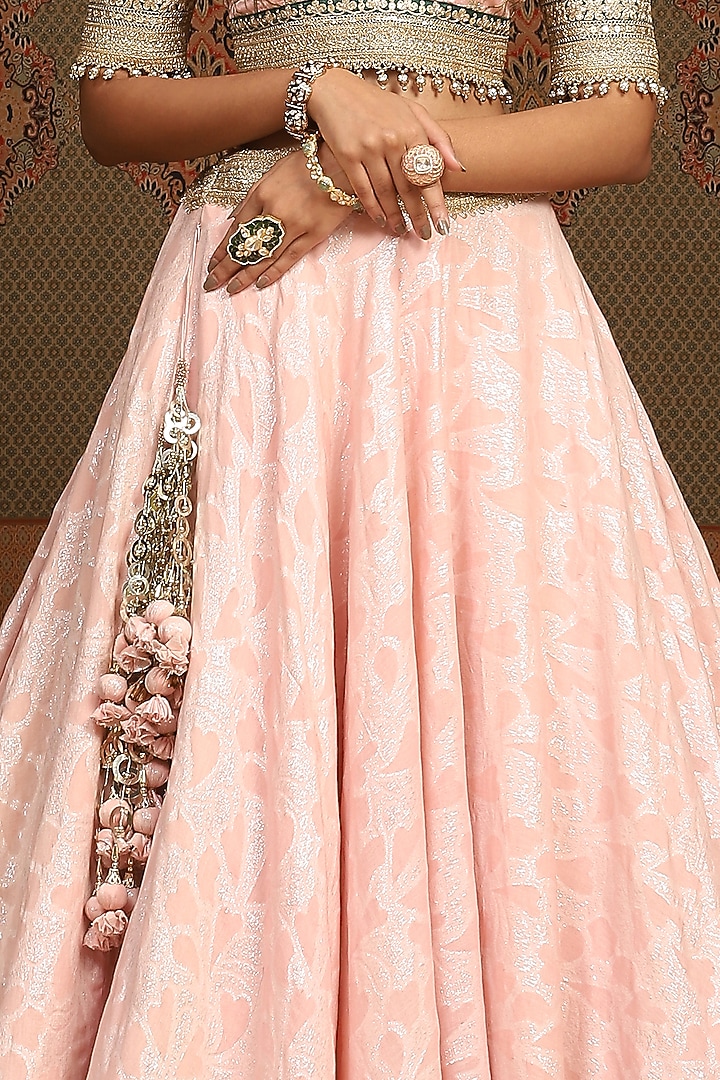 Baby Pink Cotton Shimmer Chanderi Gota Embroidered Wedding Lehenga Set by Shikhar Sharma at Pernia's Pop Up Shop