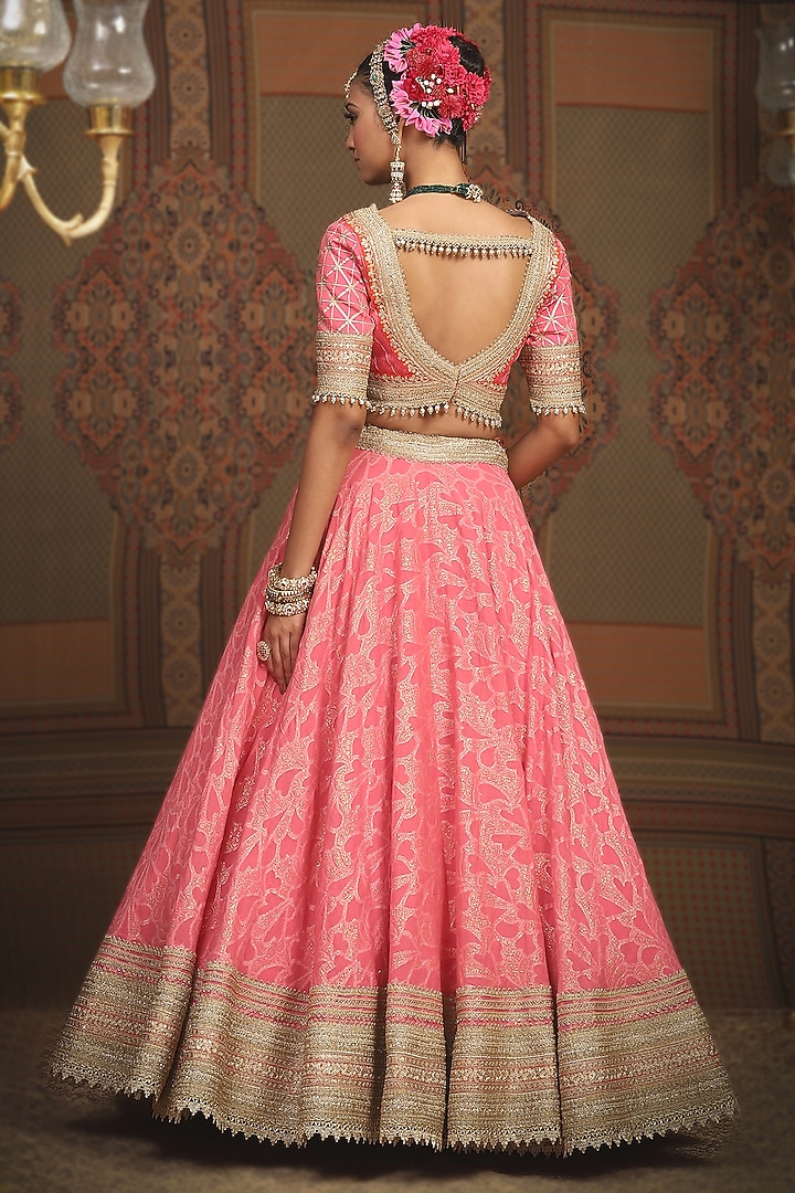 Rouge Pink Cotton Shimmer Chanderi Gota Embroidered Wedding Lehenga Set by Shikhar Sharma at Pernia's Pop Up Shop