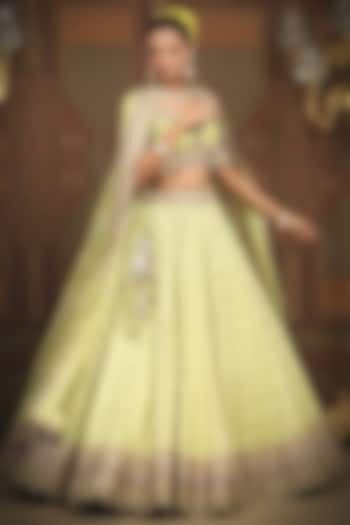 Light Green Cotton Shimmer Chanderi Gota Embroidered Wedding Lehenga Set by Shikhar Sharma at Pernia's Pop Up Shop
